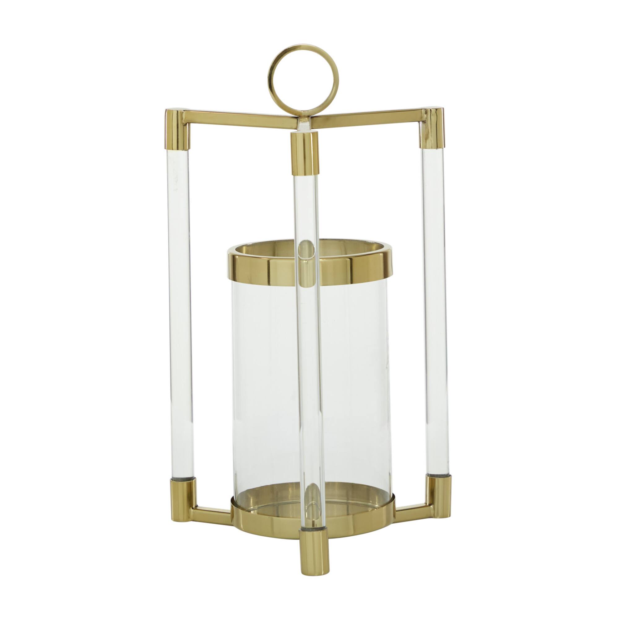 Gold Stainless Steel Contemporary Lantern, 18" x 11" x 11"